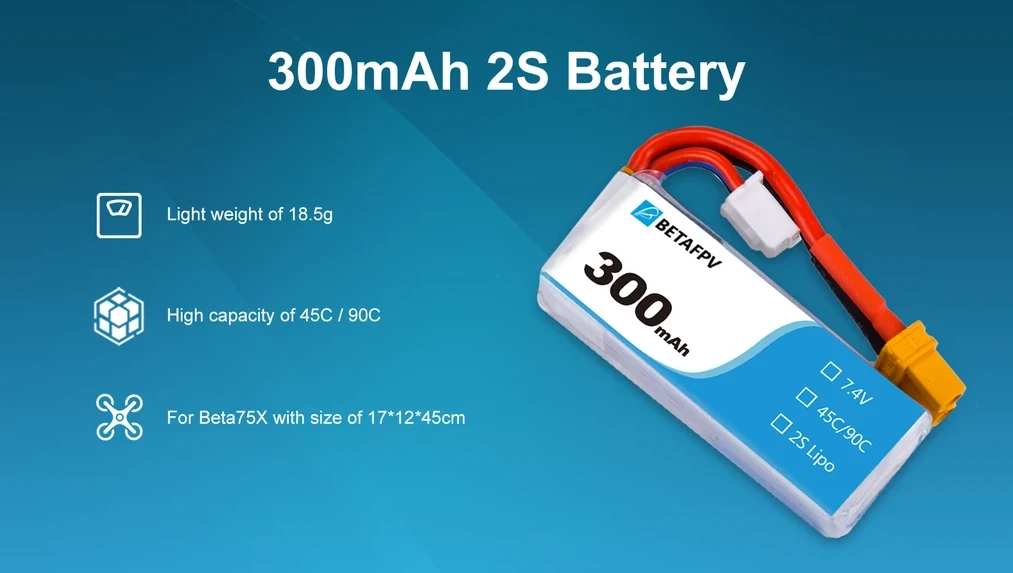 2S 300mAh 45C LiPo Battery With XT30 Connector (2pcs) - Image 3
